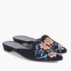 J Crew Velvet Embroidered Mules/Flats